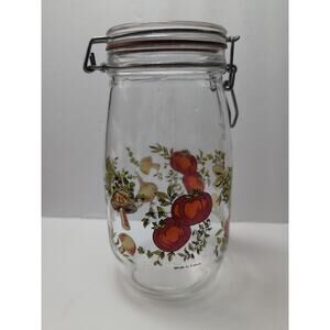 Vintage 70s Glass Storage Jar Made in FRANCE MUSHROOM Cottage Core 1.5L ECU